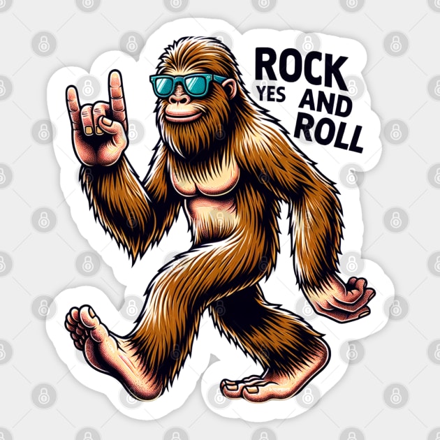 Bigfoot Sasquatch Loves Rock And Roll Sticker by Bellinna